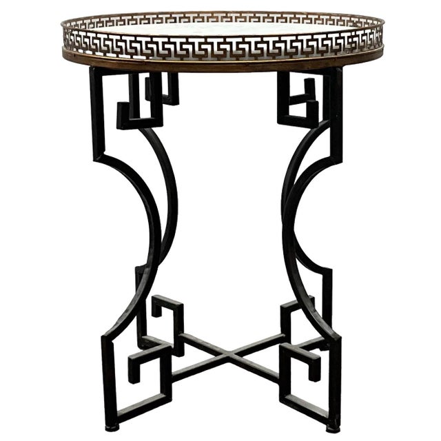 Neo-Classical Style Greek Key Marble Top & Brass Side / Drinks / Sofa Table For Sale - Image 4 of 4