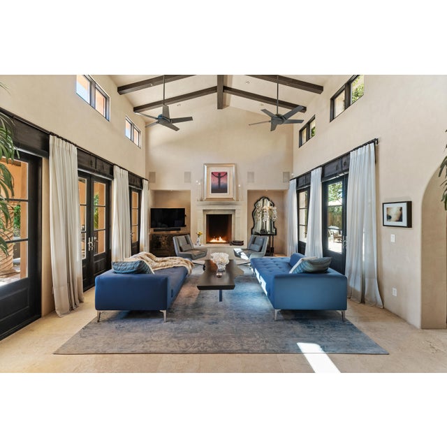 Pair of Roche Bobois Sofas in Blue Polished Wool With Single Arms For Sale - Image 9 of 11