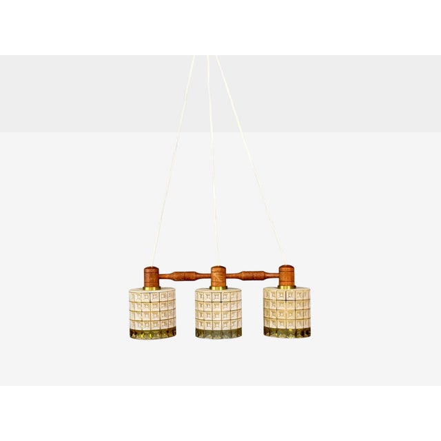 Mid-Century Modern 1950s Swedish Modern, Three Light Pendant Light, Teak, Glass, Sweden For Sale - Image 3 of 11