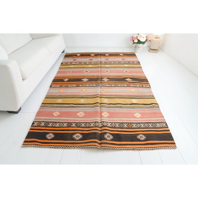 Turkish Mid 20th Century Geometric Medallion Flatweave Kilim For Sale - Image 3 of 10
