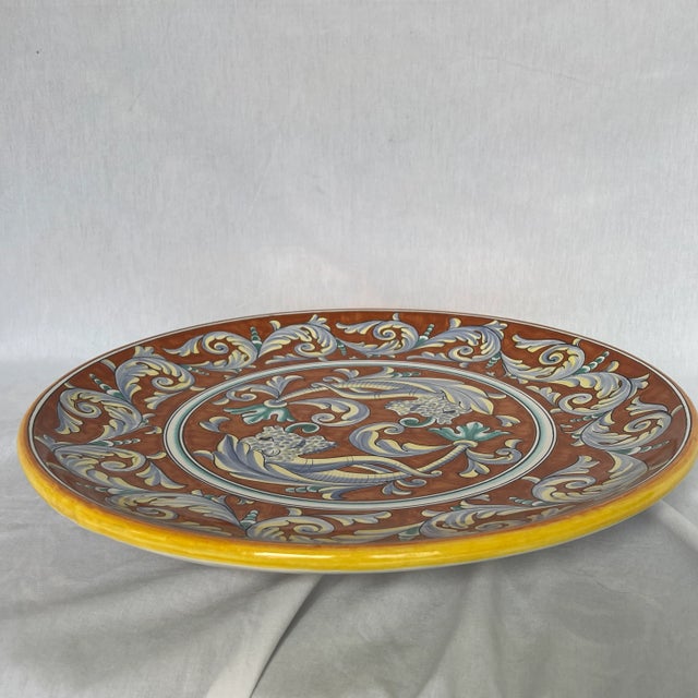 Large Hand Painted Round Ceramic Wall Plate. Created in Italy.