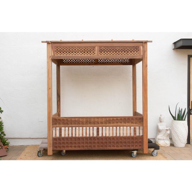 Carved Floral Jali Canopy Sanctuary Daybed For Sale - Image 13 of 15