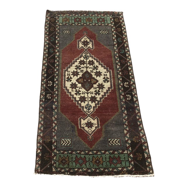 1960s Vintage Turkish Handmade Tribal Rug- 1′7″ × 3′4″ For Sale
