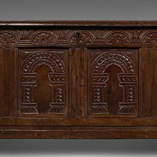 1700 Large Antique English Oak Coffer For Sale - Image 9 of 9