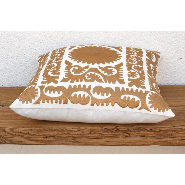 1990s Gold Scrollwork Suzani Zar Pillow Cover For Sale - Image 5 of 7