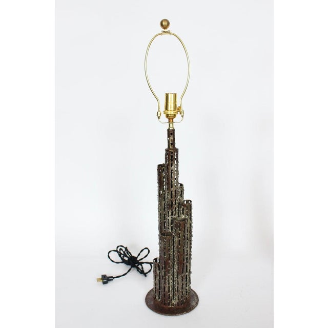 Metal Marcello Fantoni Brutalist Torch Cut Iron "Skyscraper" Table Lamps - A Pair For Sale - Image 7 of 13