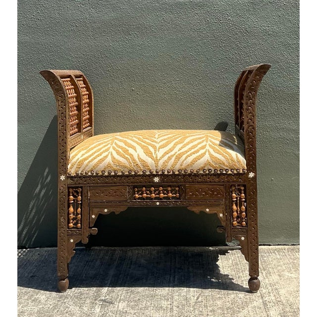 Vintage Moroccan Inlay Bench For Sale - Image 12 of 12