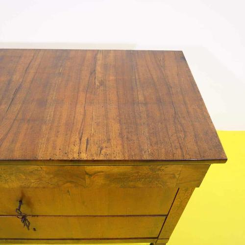 Antique Walnut Chest of Drawers with Three Drawers and Inlaid Filigree