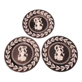 Vintage Victoria & Beale Olympia Greecian Porcelain Black White Goddess Decorative Dishes Set 3 For Sale