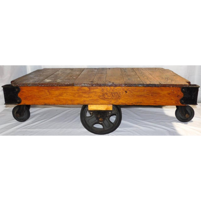 1940s Vintage Howe Scale Company Industrial Oak & Cast Iron Factory/Railroad Cart For Sale - Image 5 of 18