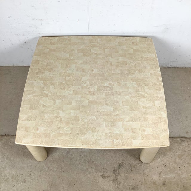 1980s Lane Postmodern Faux Parchment Coffee Table with Sculptural Cylinder Legs A sophisticated example of 1980s American...