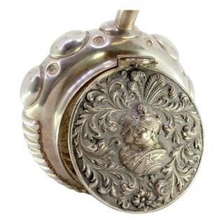 Silver Smudging Bowl with Busts of Soldiers Lid, Gummed Casing and Wooden Handle For Sale