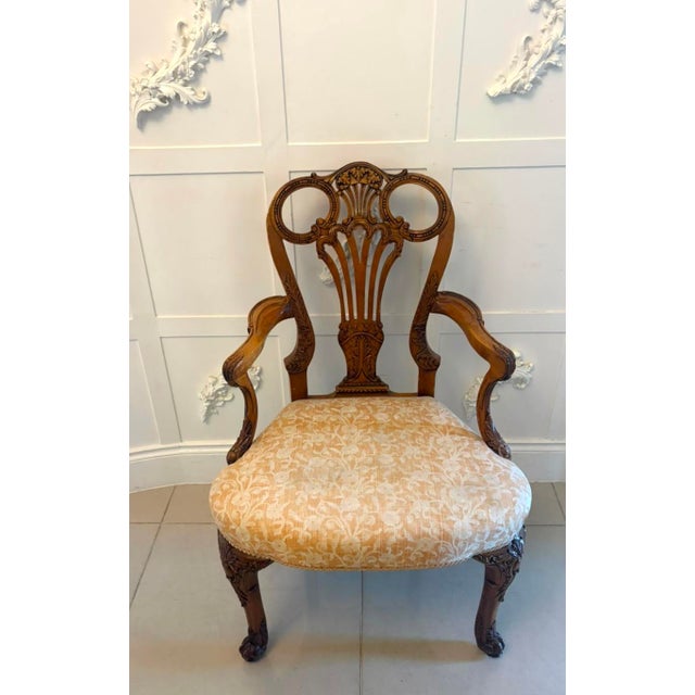 Antique Carved Walnut Desk Armchairs, 1920, Set of 2 For Sale - Image 6 of 18