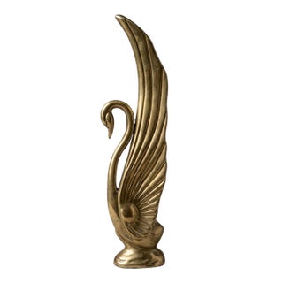 1980s Art Deco Revival Solid Brass Stylized Swan Sculpture by Dolbi Cashier - 15" For Sale