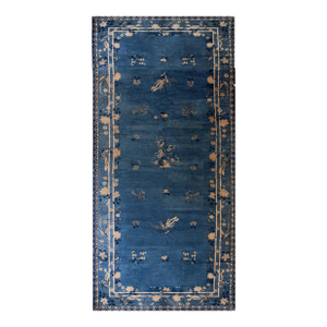 Excellent Blue and Tan Beige Color With Florid Design Antique Chinese Peking Rug