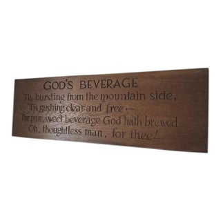 Primitive, Folk Art Hand Carved Wood Sign, God's Beverage, Poetry For Sale