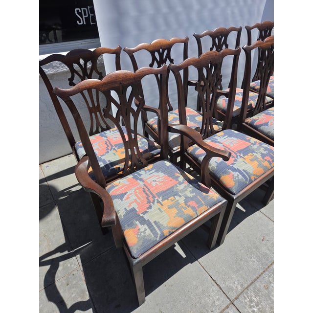 Antique 1920s Chippendale Hand Carved Georgian Style Chairs Set of Eight Brown Mahogany For Sale - Image 9 of 11