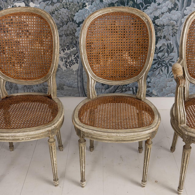 Set of Eight 19th C. French Louis XVI Oval Back Cane Chairs in Original Paint For Sale - Image 15 of 18