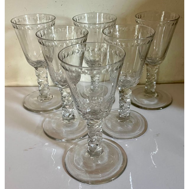Glass Antique 19th Century English George III Anglo Irish Facet Cut Crystal Sherry Wine Glasses - Set of 6 For Sale - Image 7 of 18