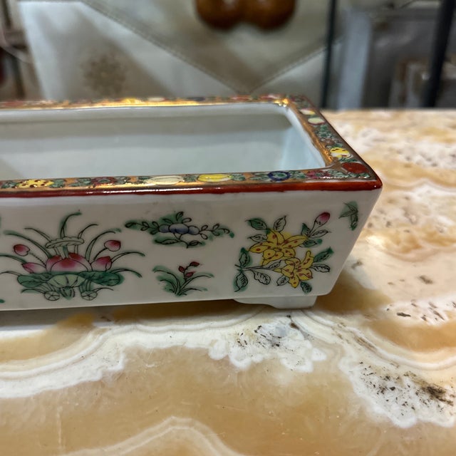 Asian Asian Style Vintage Ceramic Floral Catchall Bowl For Sale - Image 3 of 5