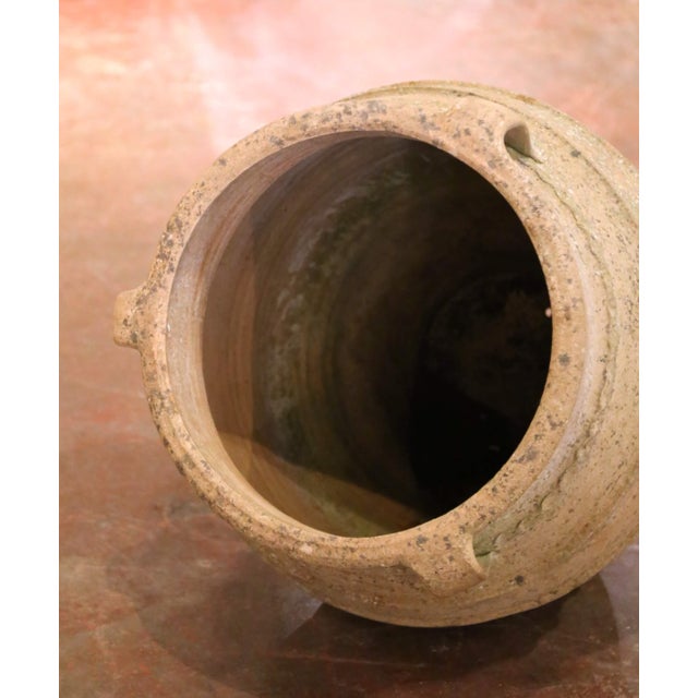 Ceramic 19th Century Italian Three-Handled Ribbed Terracotta Olive Jar For Sale - Image 7 of 10