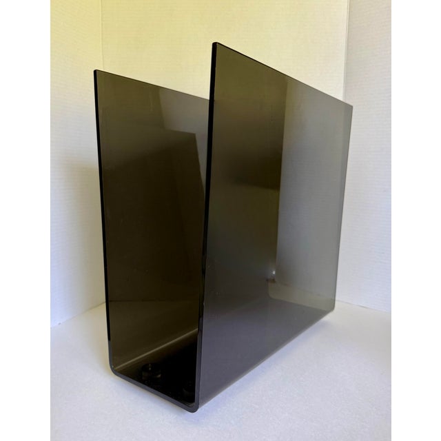 Vintage Modern Smoked Gray Lucite U-Shaped Record & Magazine Rack For Sale - Image 9 of 12