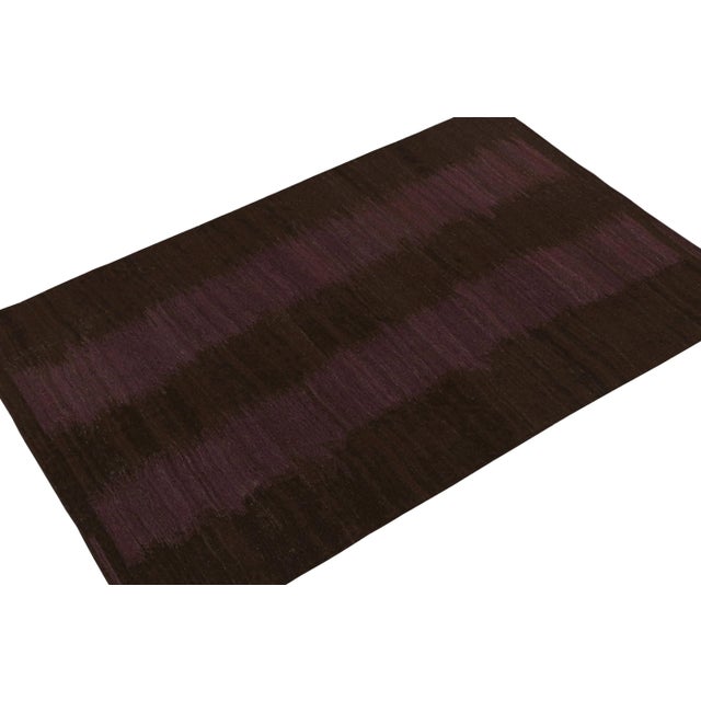 Rug & Kilim Rug & Kilim’s Contemporary Kilim in Brown With Aubergine Patterns For Sale - Image 4 of 7