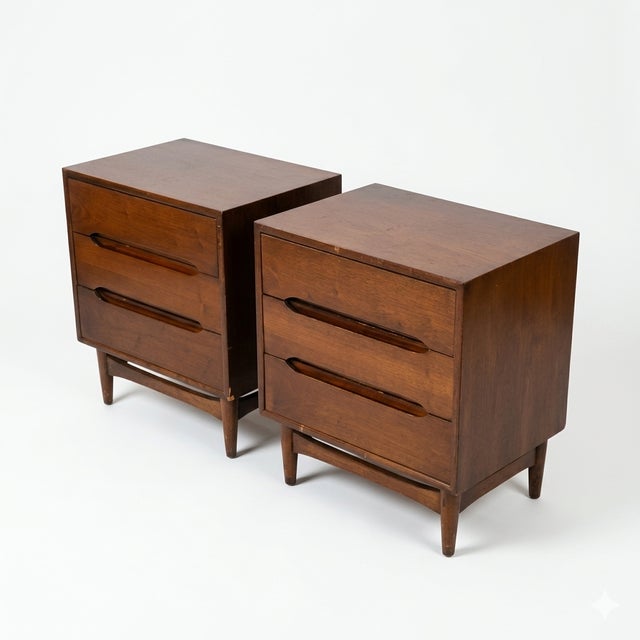 Brown Ramseur Mid-Century Modern Pair of Walnut Nightstands, C. 1960s For Sale - Image 8 of 14