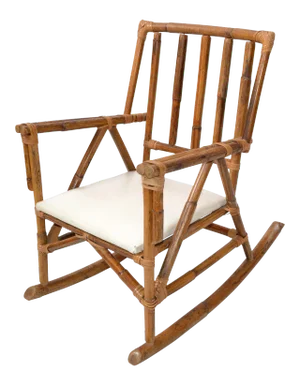 Mid-Century Modern Boho Style Bamboo & Vinyl Children Rocking Chair