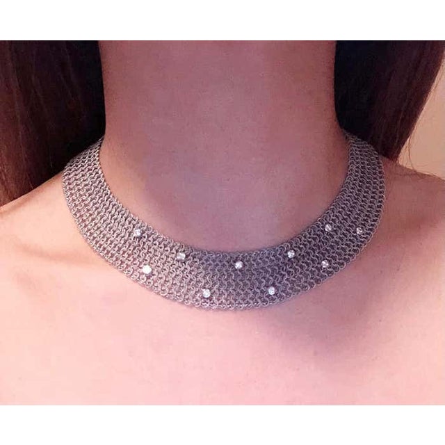 Estate Art Deco Style 18 Karat White Gold and Diamond Mesh Necklace For Sale - Image 4 of 12