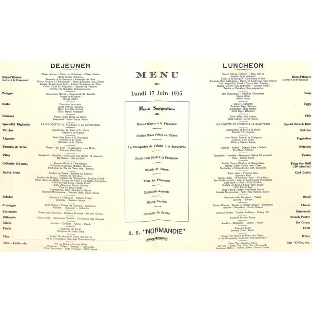 s.s. "Normandie" Set of 10 C1935 Transatlantique Menus For Sale - Image 12 of 12