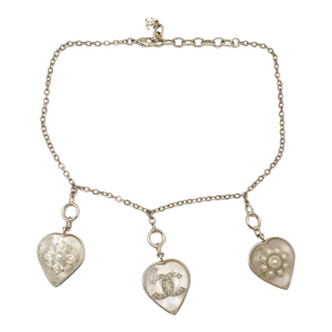 Chanel Gold CC Flower Heart Charm Necklace