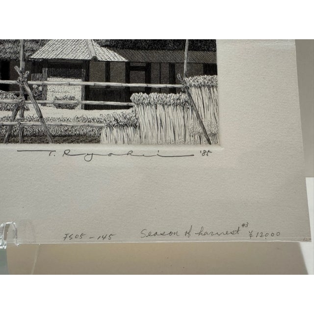 1970s Ryohei Tanaka "Harvest Season" Japanese Etching Signed Limited Edition 107/150 H For Sale In Atlanta - Image 6 of 8