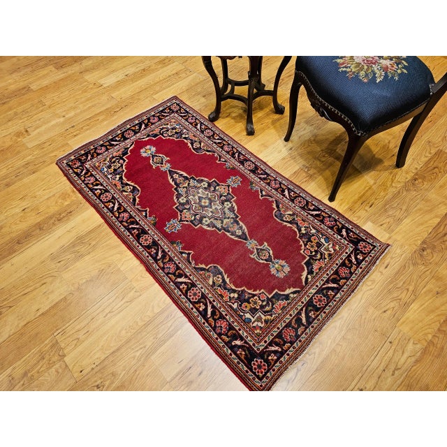 1940s Vintage Persian Kashan Area Rug, Wool on Cotton, Floral Design For Sale In Chicago - Image 6 of 9