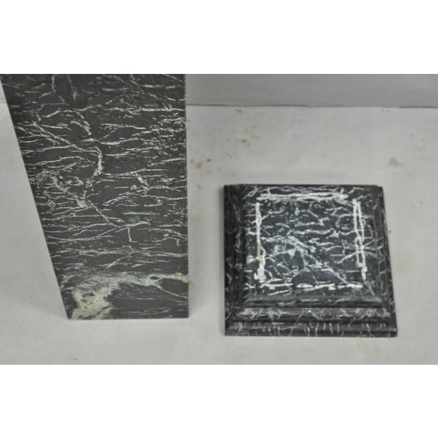 Vintage Italian Classical Style Dark Green Marble Square Column Pedestal Stand For Sale - Image 13 of 15