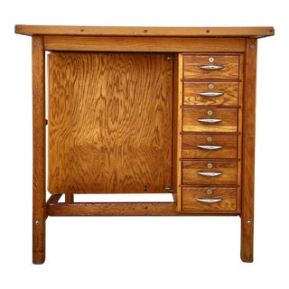 Hamilton Manufacturing Co. Style Mid-Century Drafting Artist Desk With Tilt Top and Storage For Sale