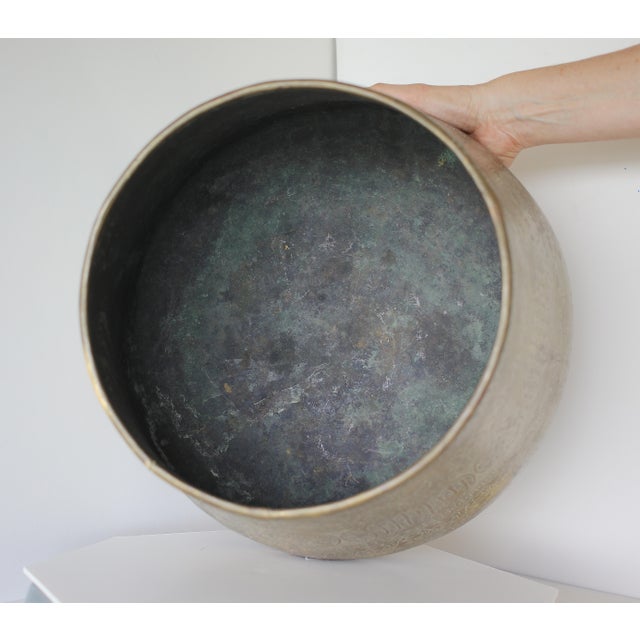 Large Antique 19th Century Persian Islamic Ottoman Mamluk Chased Brass Vessel Jardinaire For Sale - Image 9 of 11