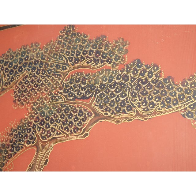 Antique Oriental Asian Red Coromandel Six Panel Folding Screen Palace Scene For Sale - Image 12 of 18