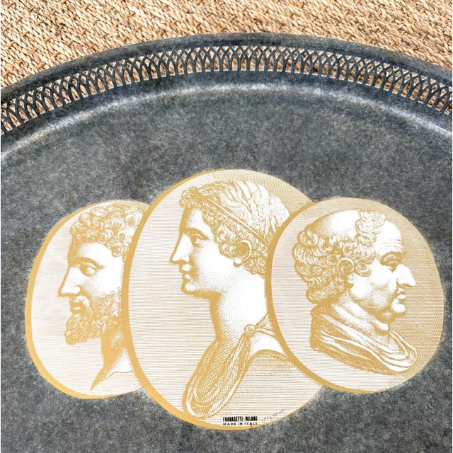 Fornasetti Fornasetti Oval Metal Enameled Tray With Roman Profiles For Sale - Image 4 of 9