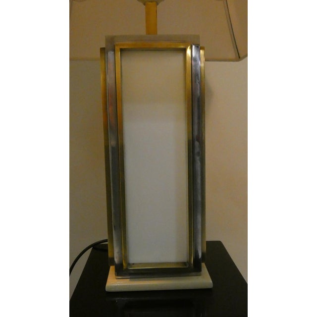 Cream Brass, Steel, and Acrylic Glass Table Lamp, Italy, 1970s For Sale - Image 8 of 11