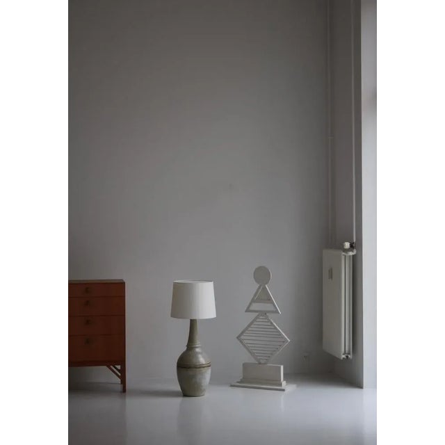 Large ceramics floor lamp handmade at Løvemose ceramics workshop in Denmark in the 1960s. The base is made from stoneware...