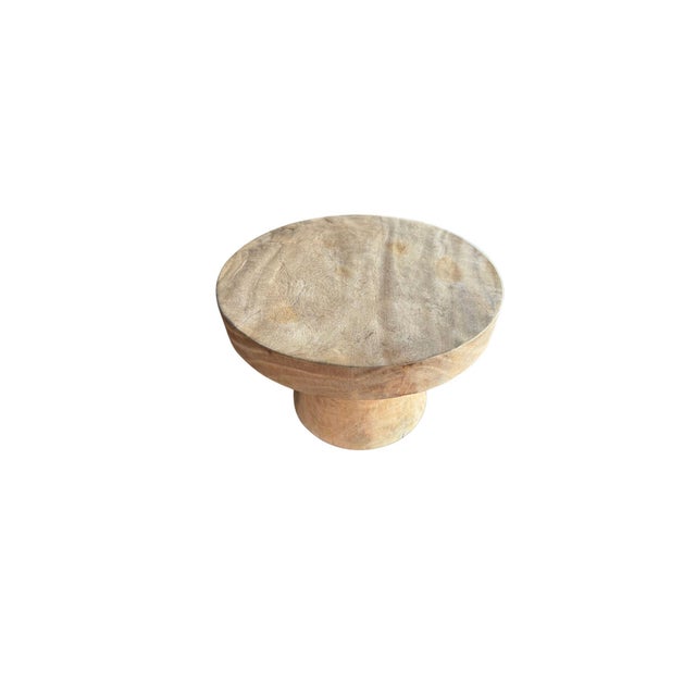 Wood Sculptural Round Table Crafted From Solid Suar Wood, Natural Finish For Sale - Image 7 of 7