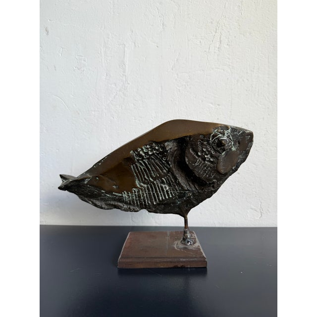 Modern Brazilian Modernist Fossilized Bronze Fish Sculpture on Steel Base by Mário Agostinelli, 1980s For Sale - Image 3 of 14