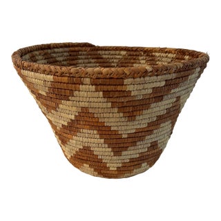 Vintage Artisan African Earthtone Gathering Basket For Sale