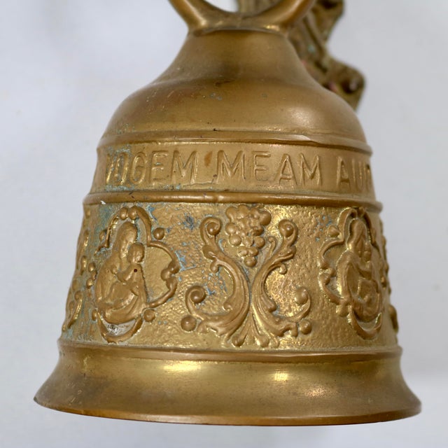 Metal Vintage Brass Church Monastery Angel and Dragon Wall Hanging Bell For Sale - Image 7 of 11