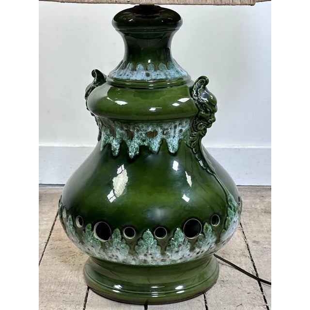 Vintage 1960s ceramic lamp in shaded green with two lights (one inside the shade and one inside the base) for warmer...