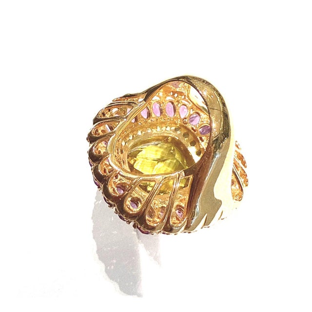 Bochic “Orient” Lemon Quartz & Multi Gem Cocktail Ring Set In 18K Gold & Silver Natural Lemon Quartz - 8 Carat Natural...
