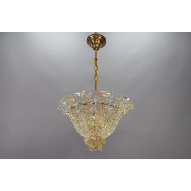 Mid-Century Italian Murano Glass Gold Inclusion Foliage Pendant Light, 1950s For Sale - Image 12 of 18