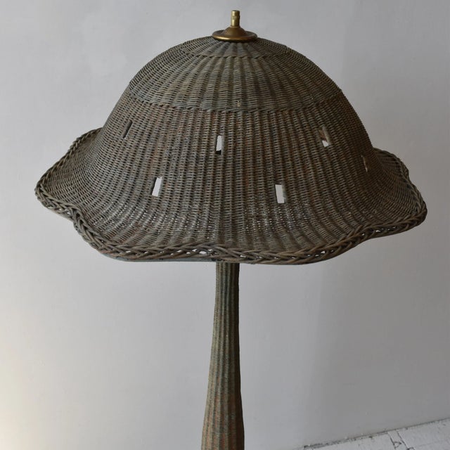 1920s Antique Large-Scale Painted Wicker Mushroom Style Floor Lamp, Circa 1910s-20s For Sale - Image 5 of 18