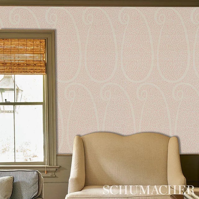 Schumacher Sample - Schumacher Ambala Paisley Sisal Wallpaper in Blush For Sale - Image 4 of 5